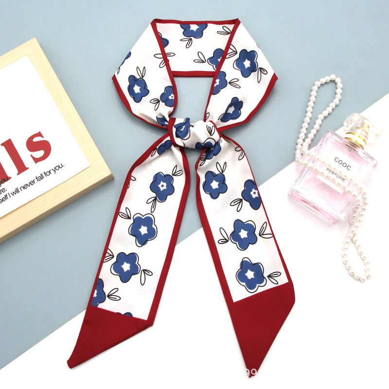 Loquat Long All-match Silk Scarf Tie Hair Belt Bow Letter Floral Ribbon Tie Bag Accompanying Gift Small Silk Scarf Belt Small 685#