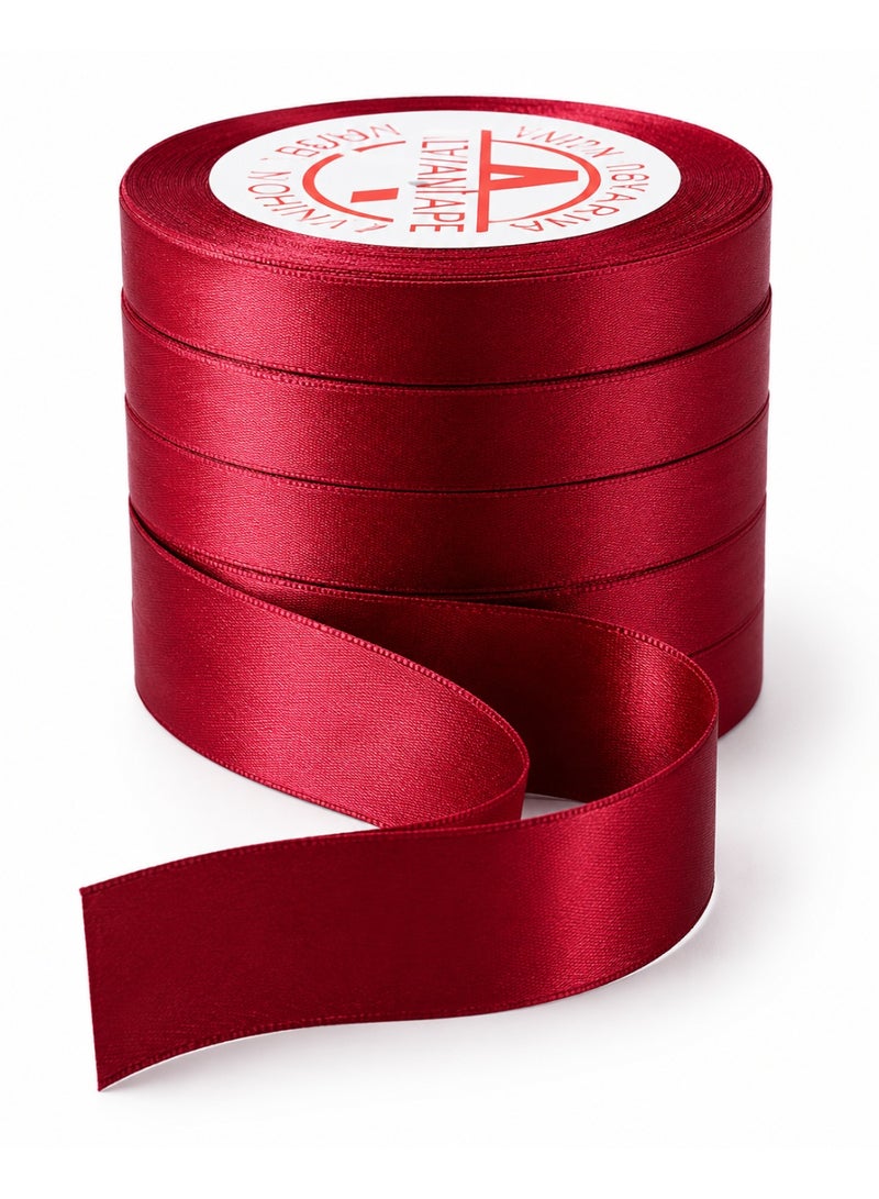 Set Of 5 Red Satin Ribbon Roll – Decorative Gift Wrapping Ribbon for Bows, Weddings, Parties and DIY Crafts - Image 1
