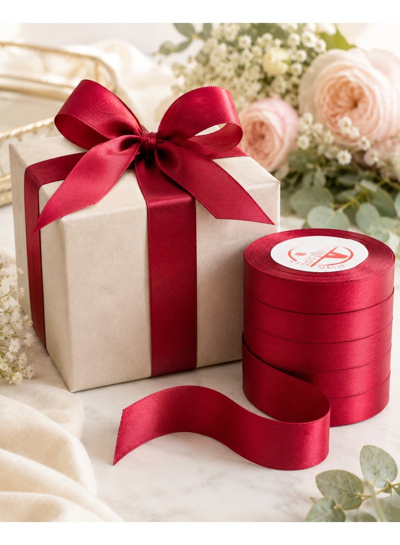 Set Of 5 Red Satin Ribbon Roll – Decorative Gift Wrapping Ribbon for Bows, Weddings, Parties and DIY Crafts - Image 2