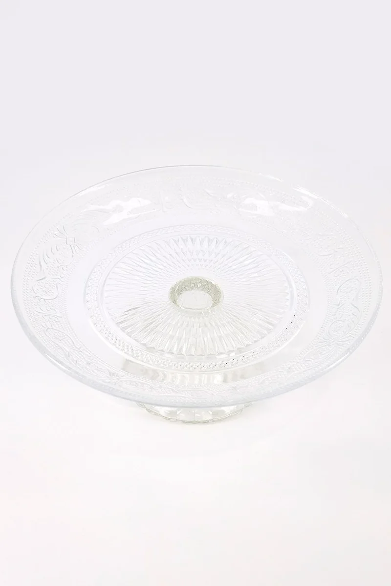 Muy Mucho Luxury Decorative Glass Tray With Embossed Foot, Transparent