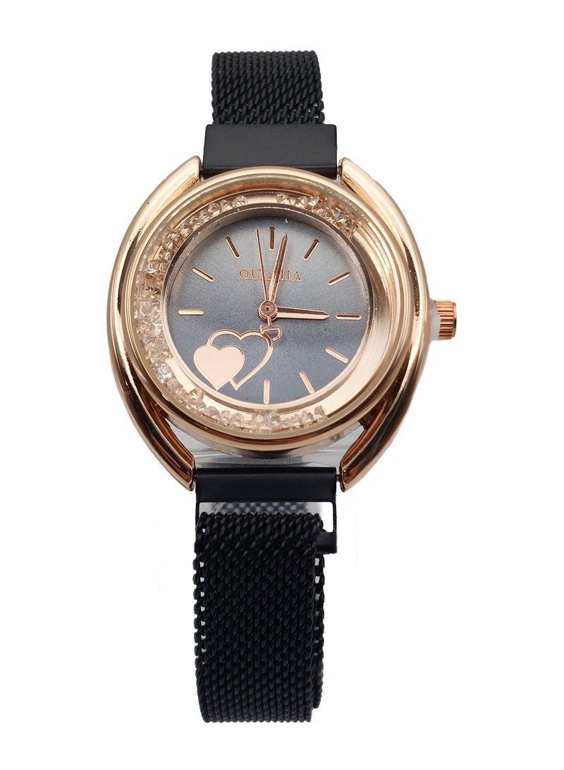 Women analog quartz stainless steel mesh band watch - Image 1
