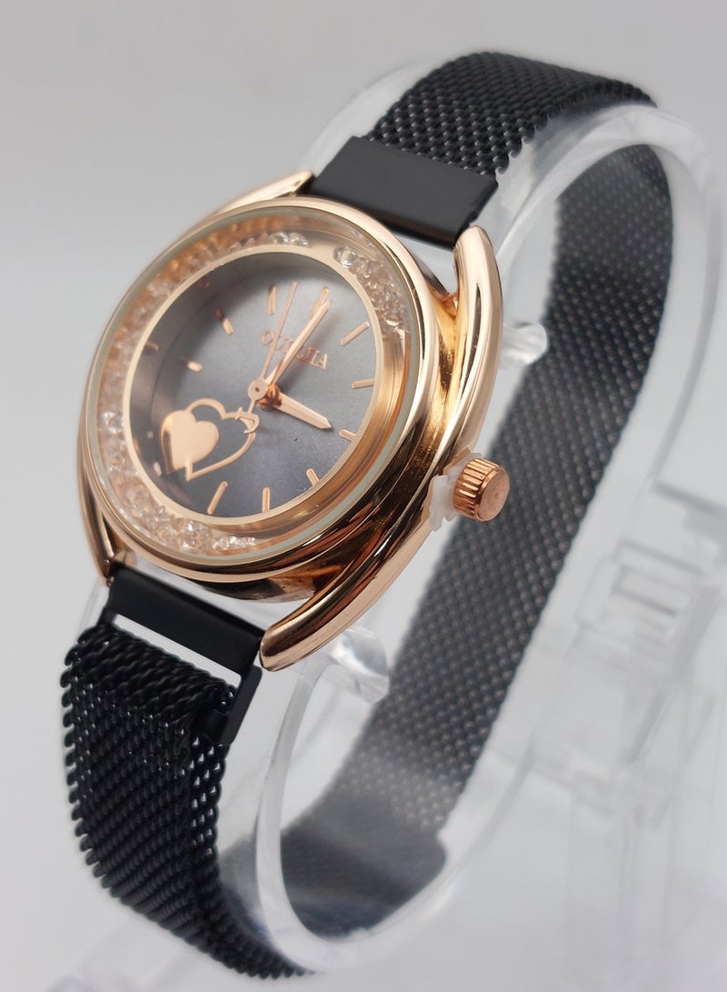 Women analog quartz stainless steel mesh band watch - Image 2