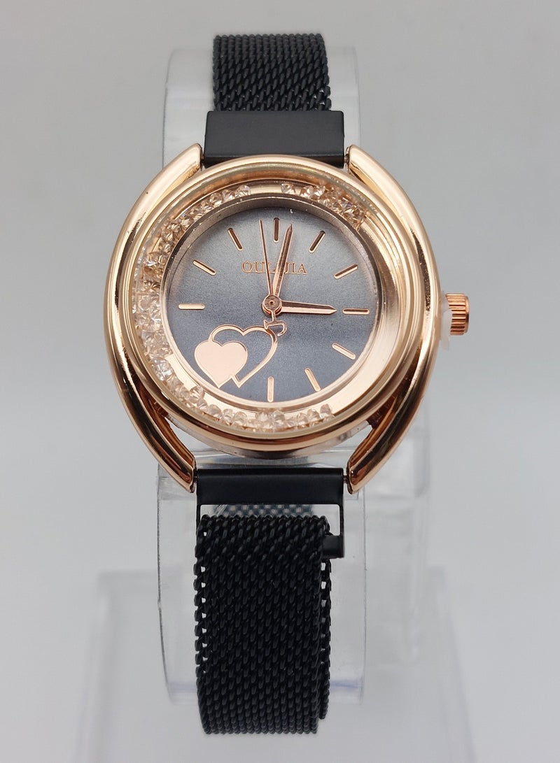 Women analog quartz stainless steel mesh band watch - Image 3