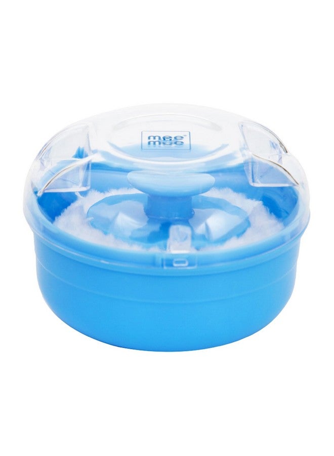 مي مي منفاخ بودرة مي مي سوفت فيل مع علبة حامل للمواليد الجدد والأطفال | لمسة لطيفة على بشرة طفلك | خالية من مادة BPA | علبة بودرة التلك | علبة منفاخ استحمام محمولة للعناية بالطفل (أزرق) - Image 1