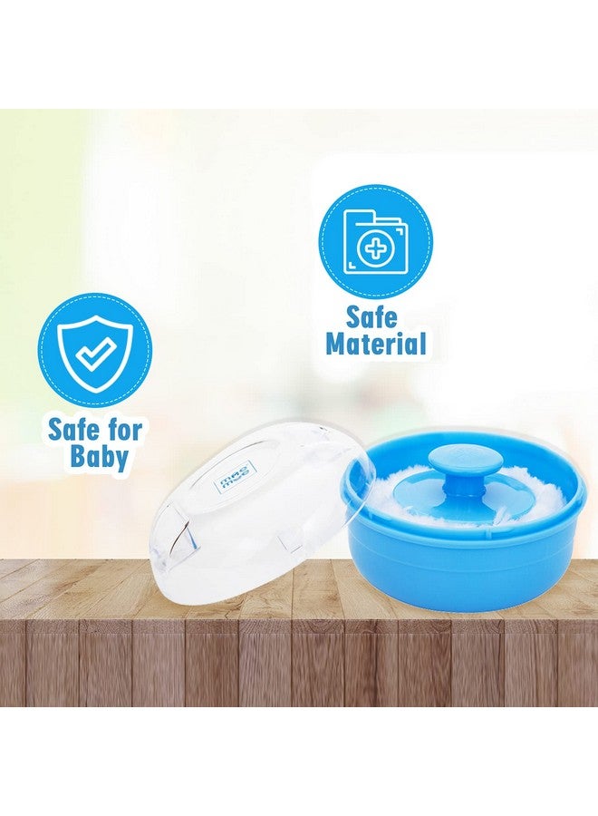 مي مي منفاخ بودرة مي مي سوفت فيل مع علبة حامل للمواليد الجدد والأطفال | لمسة لطيفة على بشرة طفلك | خالية من مادة BPA | علبة بودرة التلك | علبة منفاخ استحمام محمولة للعناية بالطفل (أزرق) - Image 3