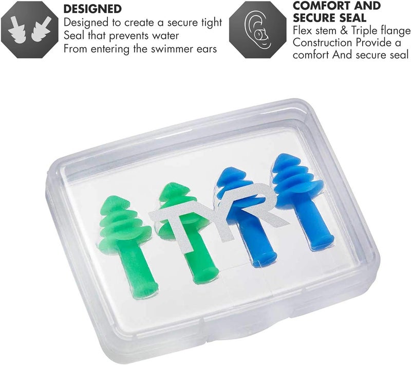 TYR Ergo Flex Ear Plugs4pk Swimming Equipment BlueGreen All - Image 2