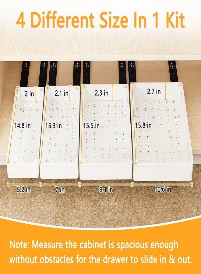 BELLO YON 4 Pack Pull Out Cabinet Organizer, 15.8'' Deep Pull Out Drawers for Cabinets with Metal Slides, Slide Out Drawers for Kitchen Fixed with Nano Adhesive, Roll out Shelves for Bathroom, Pantry (White) - Image 2