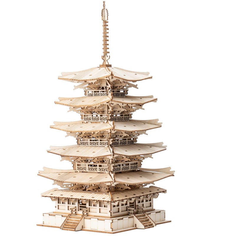 ROBOTIME 3D Puzzles Wooden Mechanical Model Kits DIY 5-Tier Pagoda Craft Sets Creative Puzzle Sets Adults for Building - Image 1