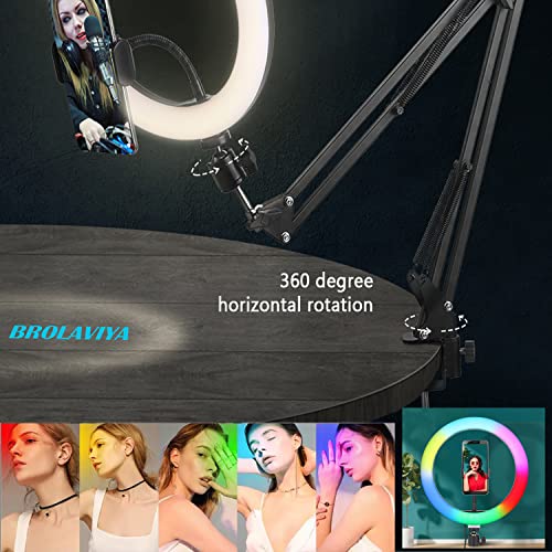 BROLAVIYA Overhead Video Mobile Stand with RGB Color 10inch Ring Light, Metal Arm,1/4" Male Adaptor for Camera,Gopro,Mobile Bracket for Video,Desktop,Bedroom, Office - Image 3
