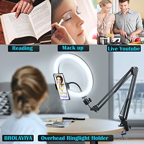 BROLAVIYA Overhead Video Mobile Stand with RGB Color 10inch Ring Light, Metal Arm,1/4" Male Adaptor for Camera,Gopro,Mobile Bracket for Video,Desktop,Bedroom, Office - Image 5