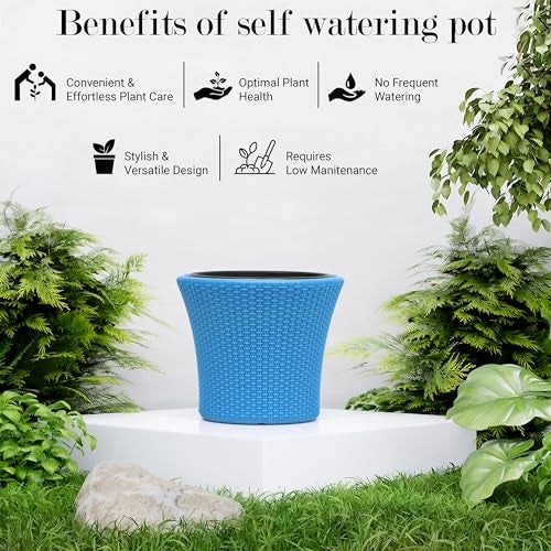 Livzing 9 Inch Self Watering Pot-Plastic Flower Pot-Gamla Planter Pot-Modern Decorative Planter Perfect for Indoor-Outdoor-Balcony-Garden-Living Room-Home-Blue(Pack of 5) - Image 4