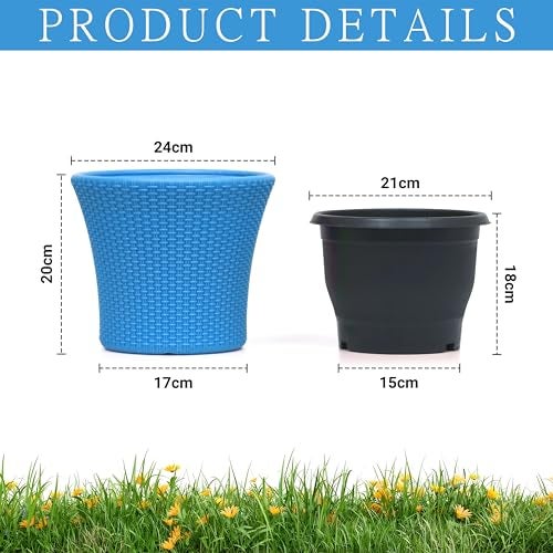 Livzing 9 Inch Self Watering Pot-Plastic Flower Pot-Gamla Planter Pot-Modern Decorative Planter Perfect for Indoor-Outdoor-Balcony-Garden-Living Room-Home-Blue(Pack of 5) - Image 2