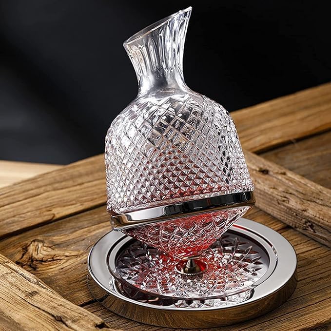 Wrixty Wrixty Red Wine Decanter Wine Decanter Made of Lead Free 50oz/1500ml Crystal Glass, 360° Rotating Decanters for Whisky and Wine, Decanter Gift Box Design for Men Women Gifts  - Image 2