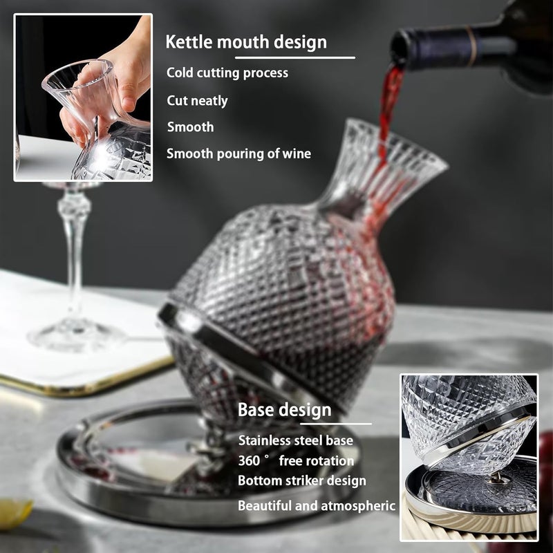 Wrixty Wrixty Red Wine Decanter Wine Decanter Made of Lead Free 50oz/1500ml Crystal Glass, 360° Rotating Decanters for Whisky and Wine, Decanter Gift Box Design for Men Women Gifts  - Image 3