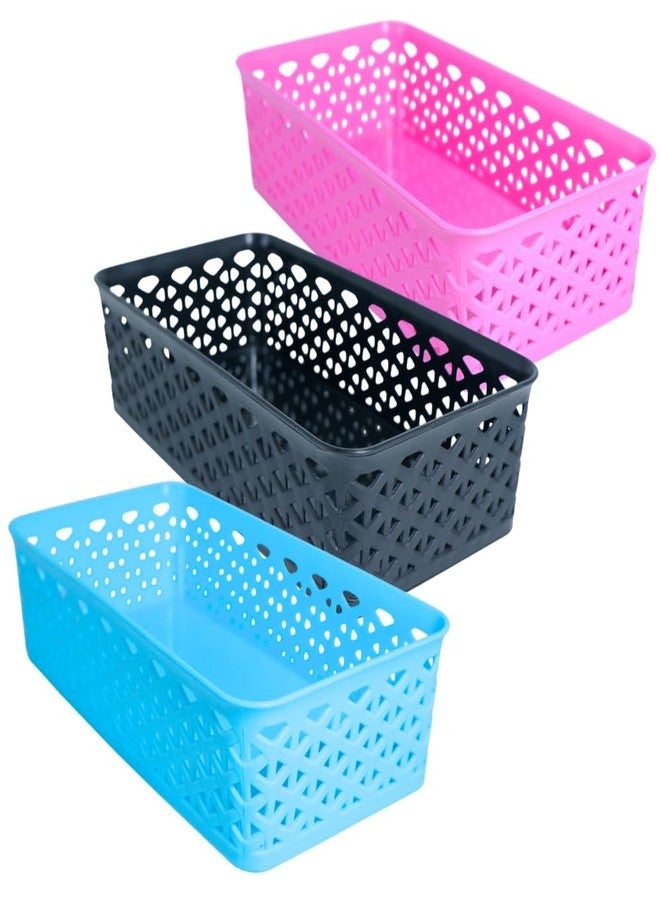 Simply Home Stanza -1 Multi-Purpose Plastic Storage Basket|Stackable Organizer Tokri For Home,Kitchen,Bathroom & Office|Ideal For Toys,Clothes,Cosmetics,Stationery|Set Of 3|Pink Black Blue - Image 1