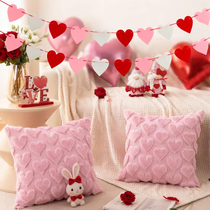 YOUDRN Valentines Day Decorations 6pcs Felt Garland Pre-Assembled Versatile Valentine's Day Hearts St. Patrick's Day Shamrock Easter Bunny Banner Set,Valentine's Day Garland Decor for Home,Mantle,Wall,Office - Image 3