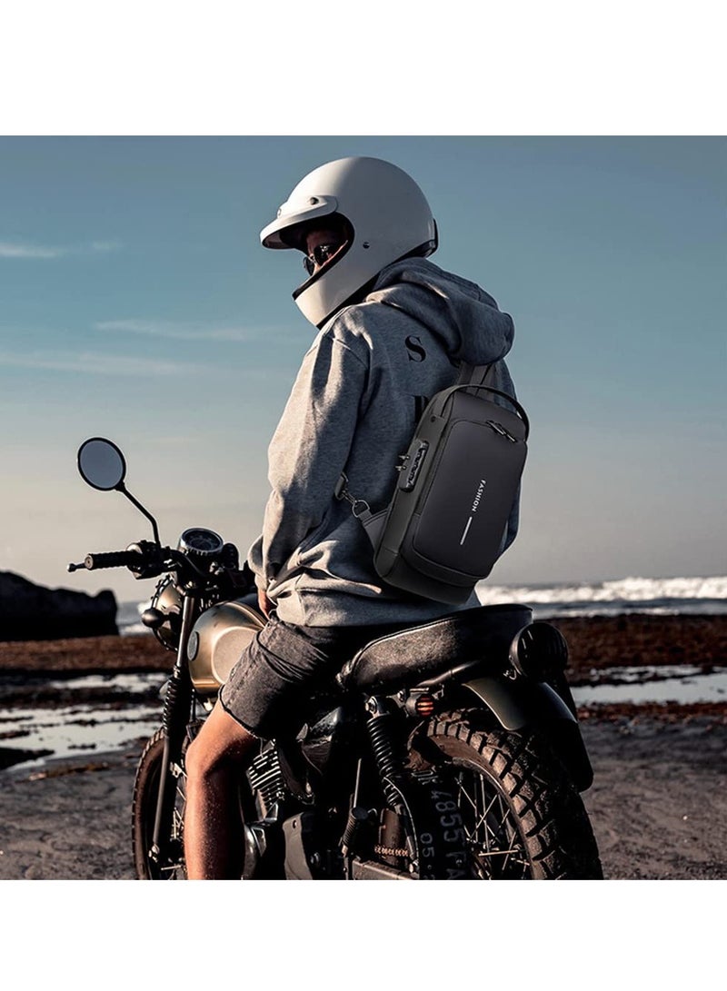 حقيبة كتف مضادة للسرقة مقاومة للماء مع شحن USB، حقيبة ظهر خفيفة الوزن بسعة كبيرة للرجال والنساء، باللون الأسود - Image 3