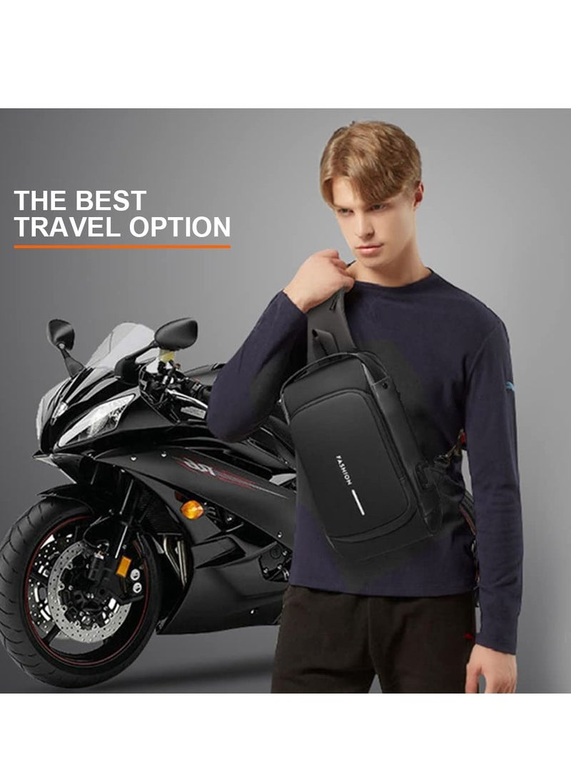 حقيبة كتف مضادة للسرقة مقاومة للماء مع شحن USB، حقيبة ظهر خفيفة الوزن بسعة كبيرة للرجال والنساء، باللون الأسود - Image 4