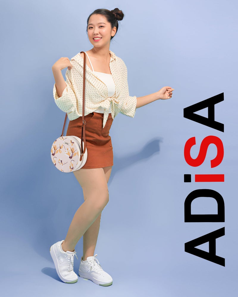 ADISA Women Girls Flower Print Sling Bag Round Crossbody Purse (SL6007-CRE_Cream) - Image 5