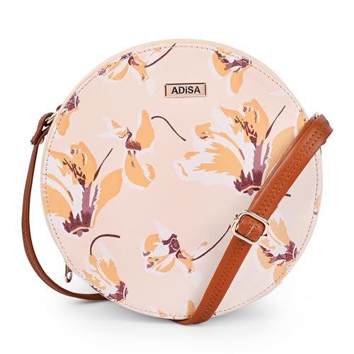 ADISA Women Girls Flower Print Sling Bag Round Crossbody Purse (SL6007-CRE_Cream) - Image 1