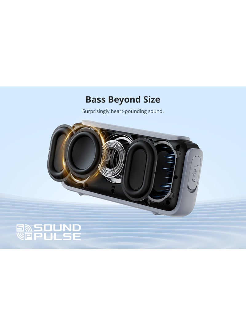 Tronsmart Trip 2 Portable Bluetooth Speaker, 10W Powerful Sound with Deep Bass, IPX7 Waterproof, 20 Hours Playtime, Bluetooth 5.3, Type-C Charging – Ideal for Outdoor, Travel & Beach (Grey) - Image 2
