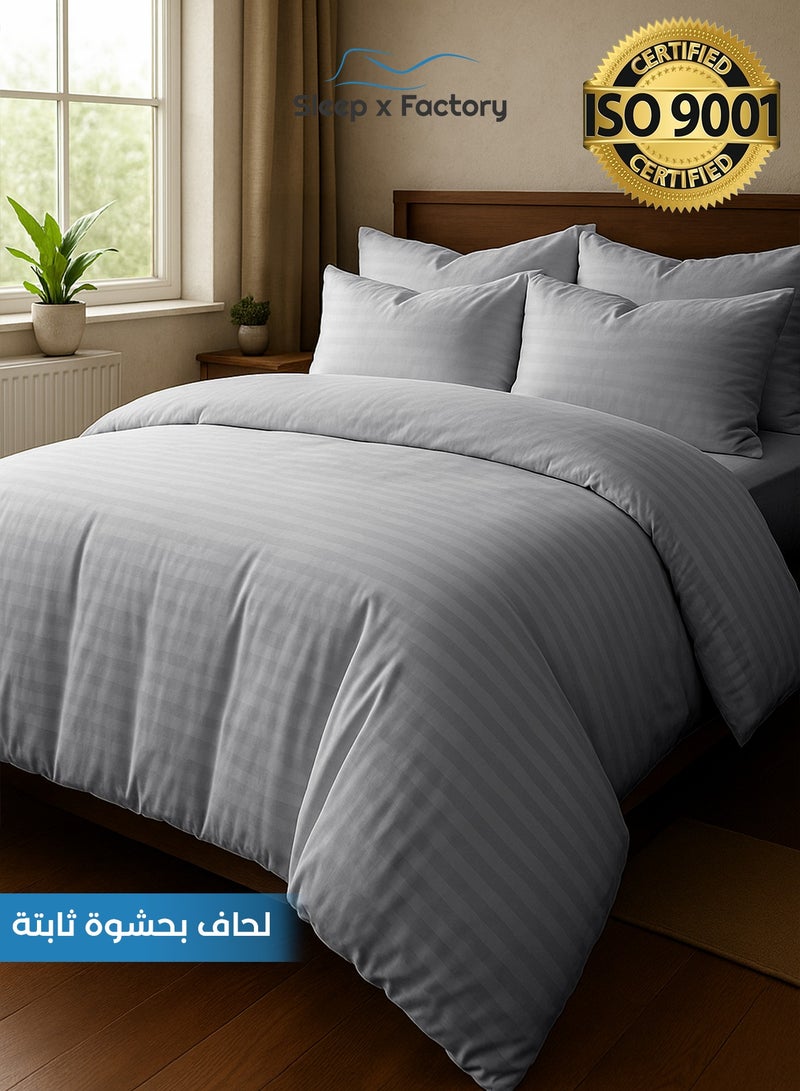 Sleep x Factory Luxury Hotel Style Grey Comforter Set, Fits 200 x 200 cm Double Size Bed, 6 Pcs Soft Microfiber, Stripe Design, Premium Collection - Image 1