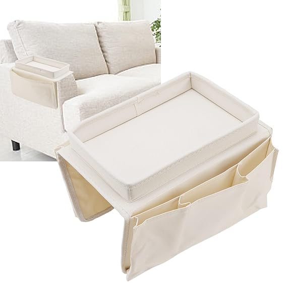 SHOPECOM Couch Arm Table Space Smart Storage Side Pockets Durable for Home Sofa Tray Storage Table Fabric Sofa Side Pocket Sofa Arm Storage Cup Holder Folding Arm Storage Rack Smart Storage - Image 3