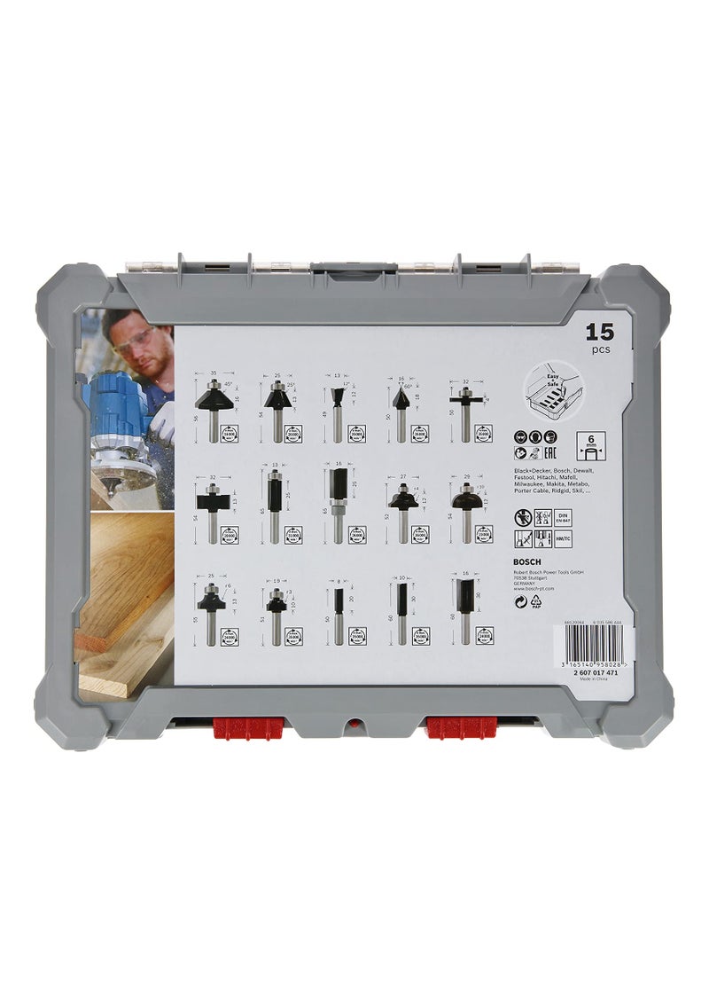 Bosch Professional 15 Pcs Router Bit Set With Mixed Bits, 6Mm Shank Bits, Suitable For Gkf 550 Plam Router And Gof 130 Router - Image 3