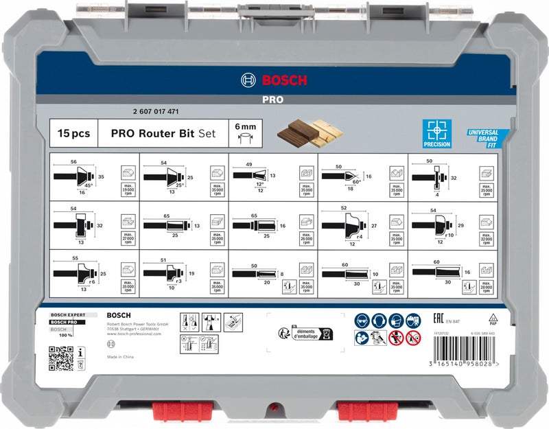 Bosch Professional 15 Pcs Router Bit Set With Mixed Bits, 6Mm Shank Bits, Suitable For Gkf 550 Plam Router And Gof 130 Router - Image 4
