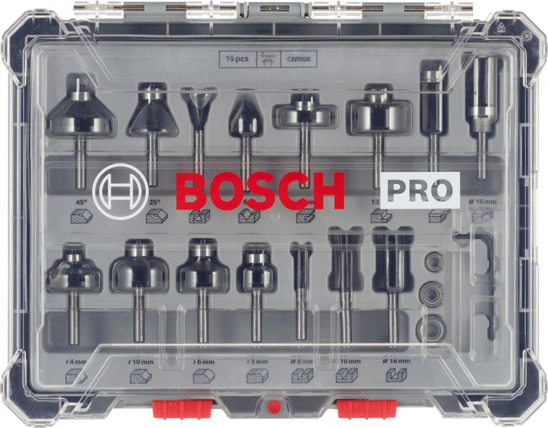 Bosch Professional 15 Pcs Router Bit Set With Mixed Bits, 6Mm Shank Bits, Suitable For Gkf 550 Plam Router And Gof 130 Router - Image 2