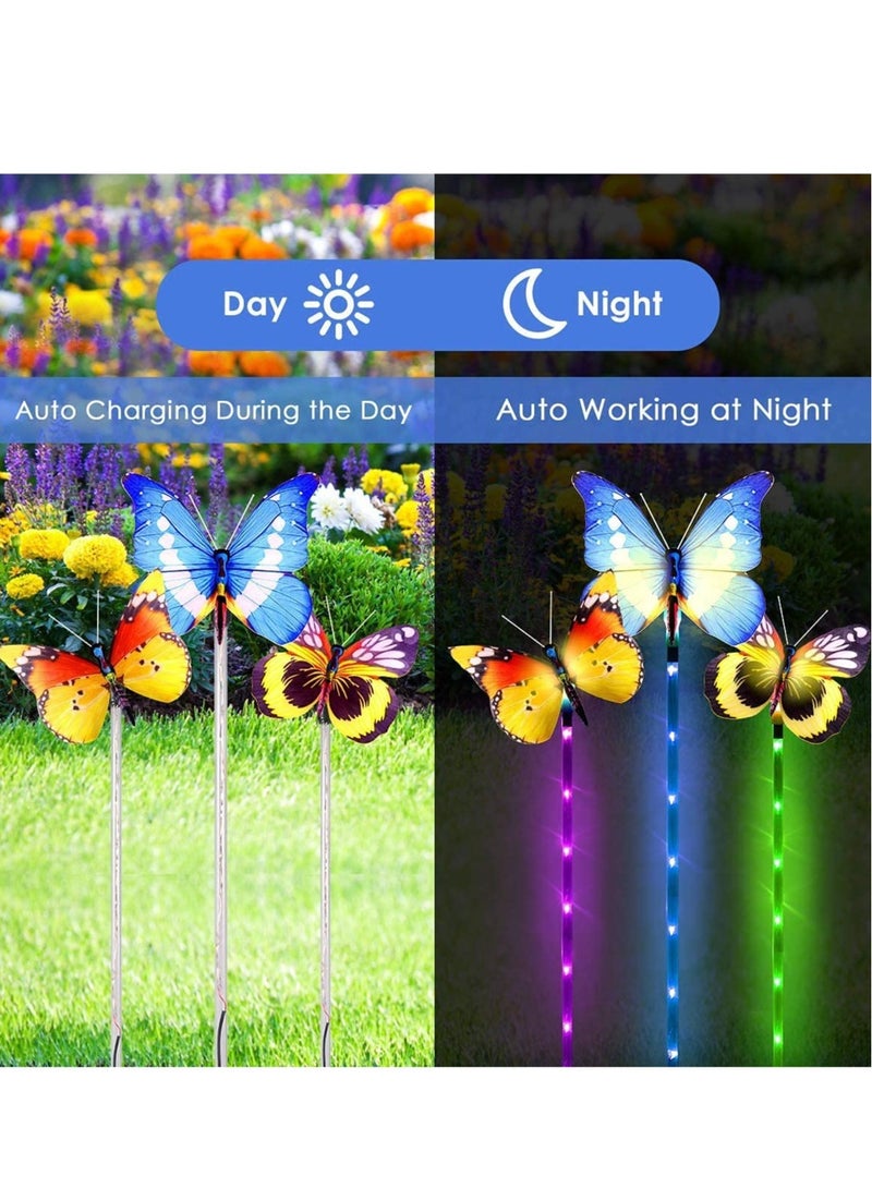 SYOSI 3 عبوات من أضواء الحديقة الشمسية ذات الوتد متعددة الألوان مع تغيير ألوان LED أضواء الزينة على شكل فراشة تعمل بالطاقة الشمسية مع وتد LED بنفسجي  - Image 5
