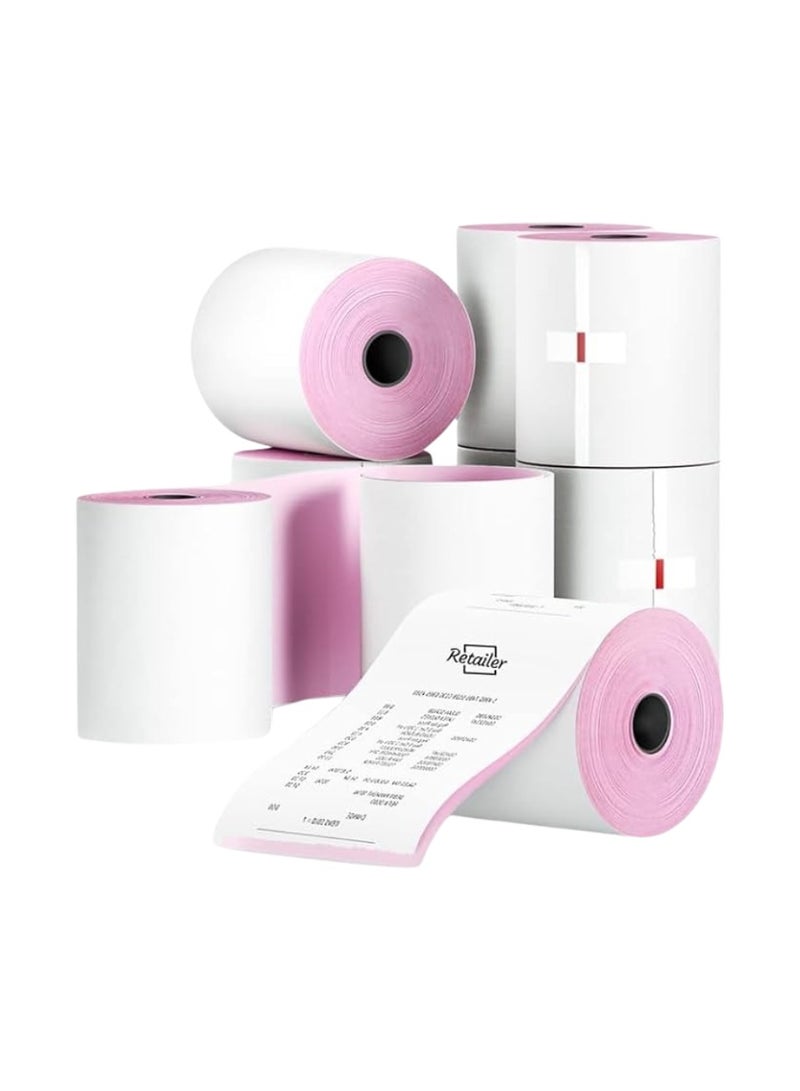 YASHTECH 76x70mm, 2 Ply KOT Carbonless Roll, White & Pink, Kitchen Printer Receipt Rolls, Pack of 20