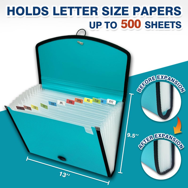 H4D 13-Pocket Accordion File Organizer with Mesh Pocket, Expanding File Folder with Tabs, Expandable Document Organizer for Home Office School, Letter Size, Teal - Image 4