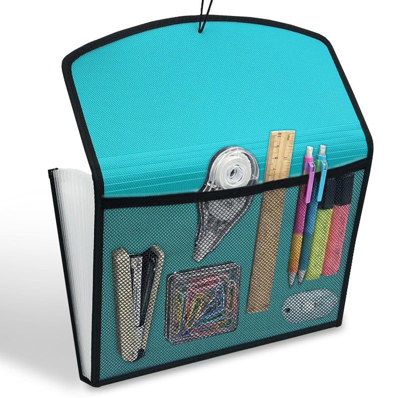 H4D 13-Pocket Accordion File Organizer with Mesh Pocket, Expanding File Folder with Tabs, Expandable Document Organizer for Home Office School, Letter Size, Teal - Image 3