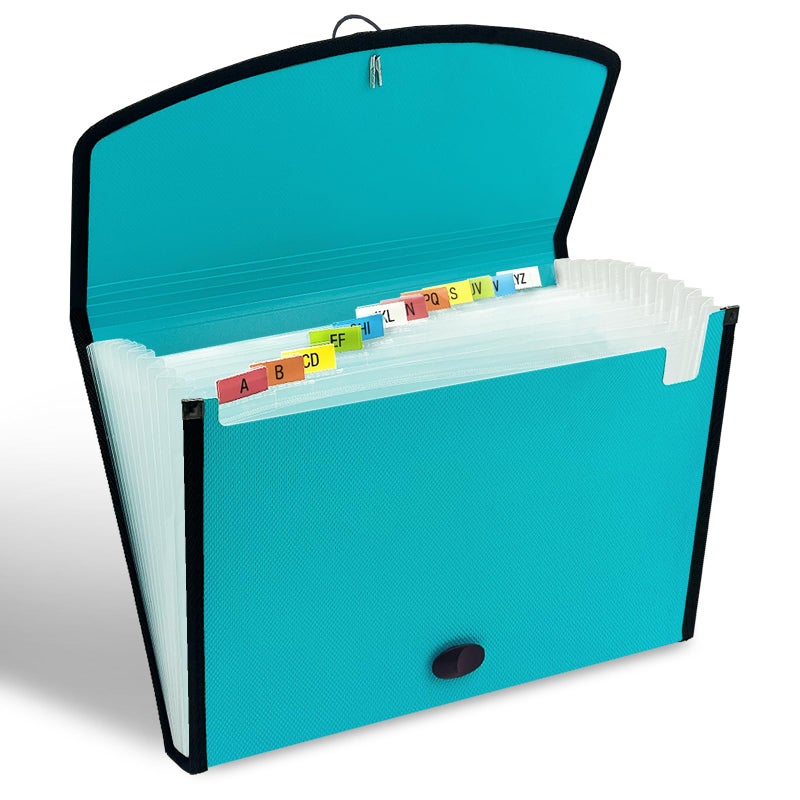 H4D 13-Pocket Accordion File Organizer with Mesh Pocket, Expanding File Folder with Tabs, Expandable Document Organizer for Home Office School, Letter Size, Teal - Image 2