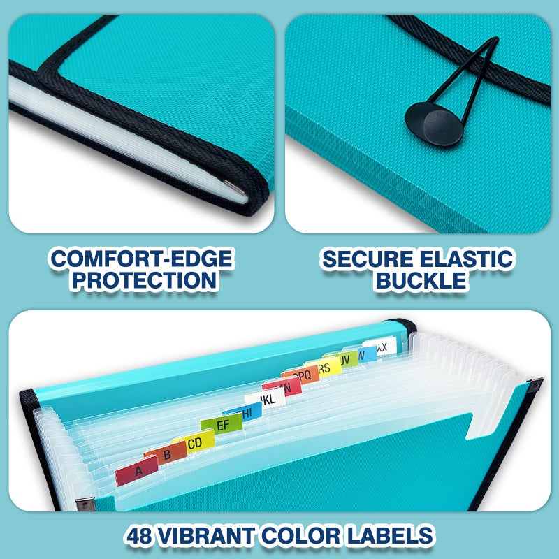 H4D 13-Pocket Accordion File Organizer with Mesh Pocket, Expanding File Folder with Tabs, Expandable Document Organizer for Home Office School, Letter Size, Teal - Image 5
