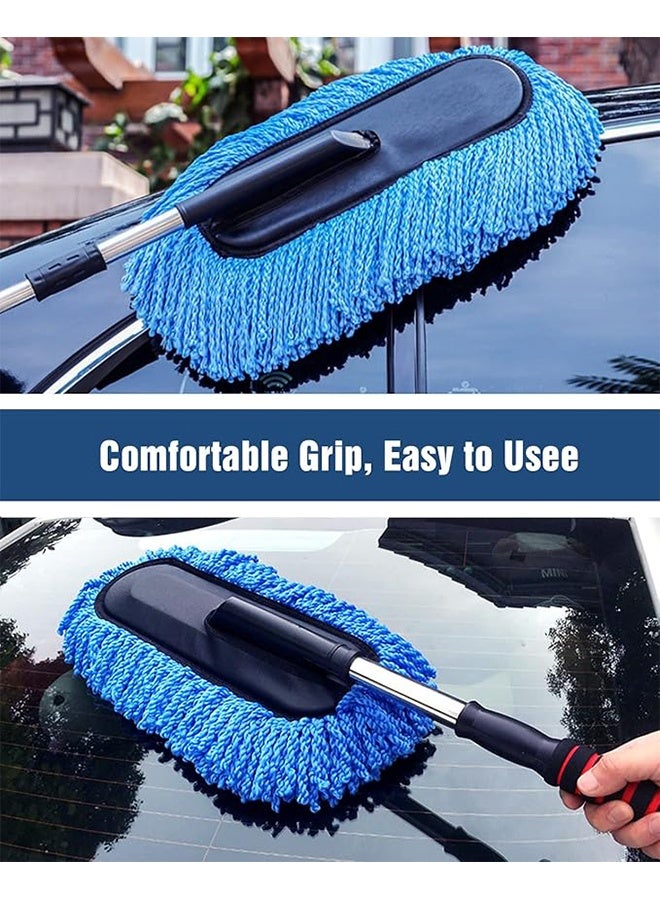 TodyJeyHo Car Duster, Extendable Long Handle Microfiber Car Duster Exterior Scratch Free Car Cleaning Tool, Car Dust Brush for Truck, Pickup, SUV, RV, Motorcycle, Boats and Home Cleaning (Blue) - Image 2