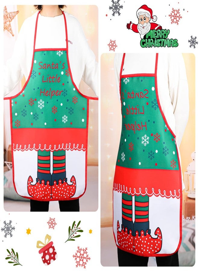 Vabean 4 Pcs Christmas Aprons Elf Snowman Santa Apron Adjustable Kitchen Cooking Apron for Party Chef Cook House Clean Garden Home - Image 3