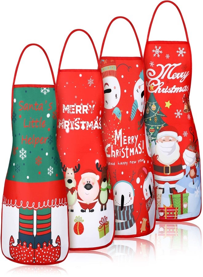 Vabean 4 Pcs Christmas Aprons Elf Snowman Santa Apron Adjustable Kitchen Cooking Apron for Party Chef Cook House Clean Garden Home - Image 1