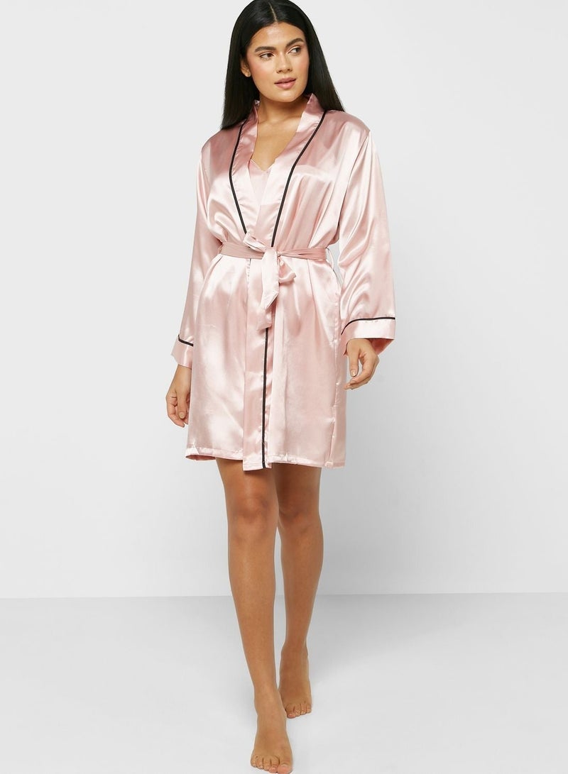 NIBEMINENT Contrast Trim Detail Night Robe  - Image 5