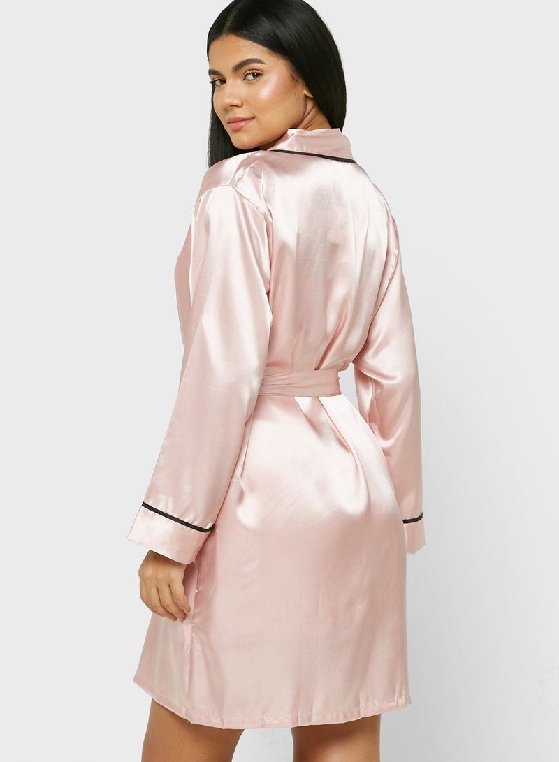 NIBEMINENT Contrast Trim Detail Night Robe  - Image 3