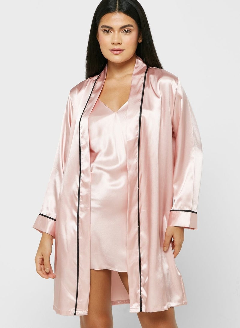NIBEMINENT Contrast Trim Detail Night Robe  - Image 2