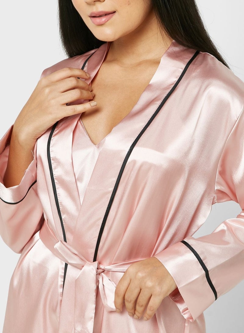 NIBEMINENT Contrast Trim Detail Night Robe  - Image 4