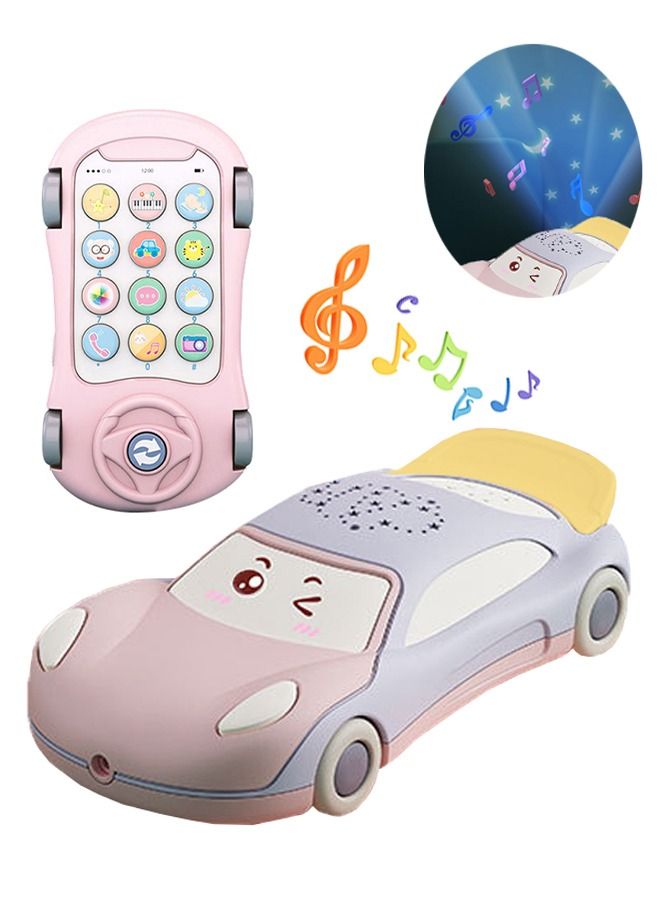 2 in 1 Baby Learning Cell Phone Toys Baby Toy Cars & Musical Learning Infant Toys with Colorful Projection Lights Music Play Kids Phone for Toddler Boys Girls 18 Months+ Pink - Image 1