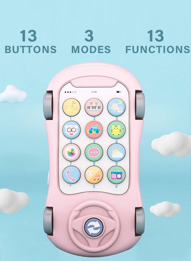 2 in 1 Baby Learning Cell Phone Toys Baby Toy Cars & Musical Learning Infant Toys with Colorful Projection Lights Music Play Kids Phone for Toddler Boys Girls 18 Months+ Pink - Image 4