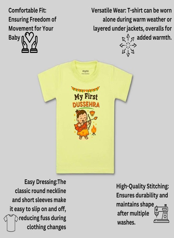 ARVESA My First Dussehra T-2072 Dussehra Baby Tshirt for Kids Boys & Girls Half Sleeves Round Neck Clothes Tshirt for Kids Boys 1 Months to Dress Yellow - Image 3
