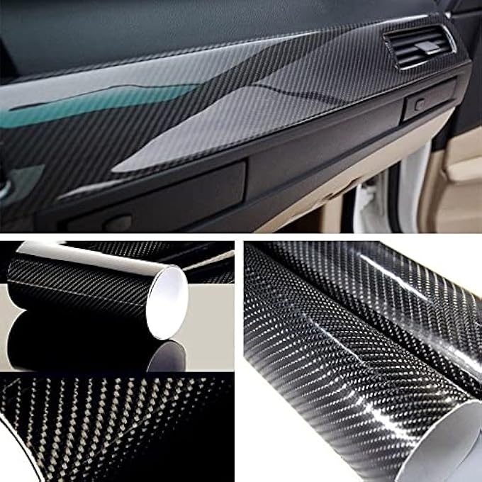 rayihni Self Adhesive Black 5D Carbon Fiber Vinyl Wrap Film Car Wrapping Vinyl Sticker For All Car 12X72Inch - Image 2