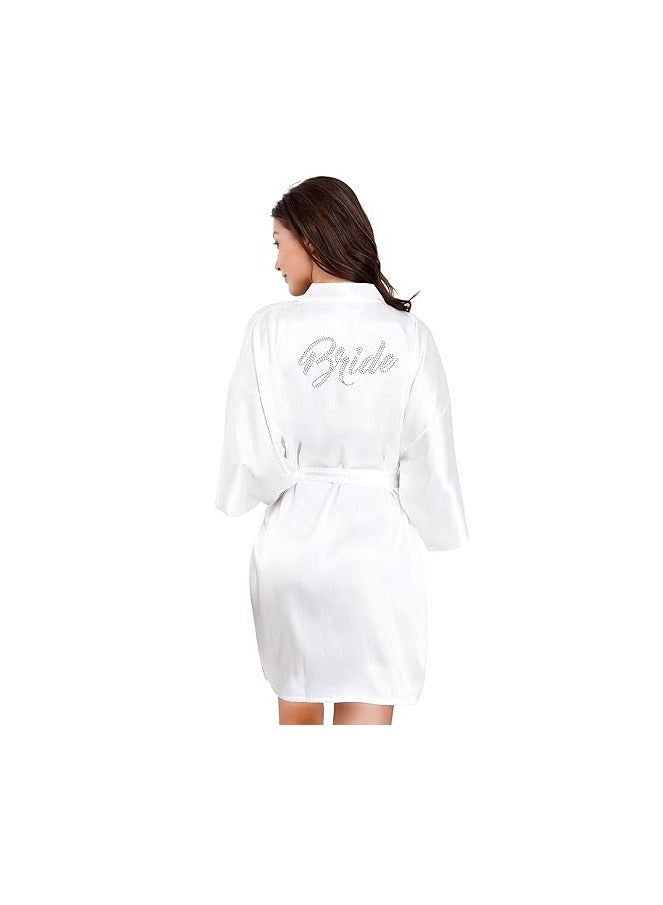 Women'S Short Satin Robe One Size Bridal Robe For Wedding Party Grooming, One Size - Image 3