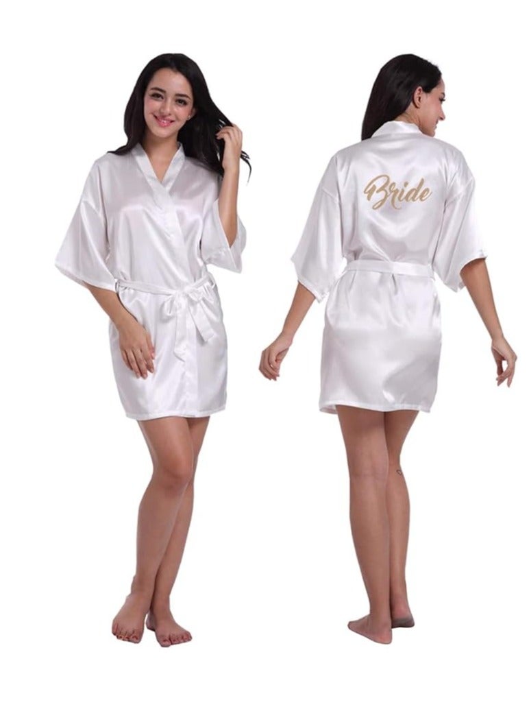 Women'S Short Satin Robe One Size Bridal Robe For Wedding Party Grooming, One Size - Image 4