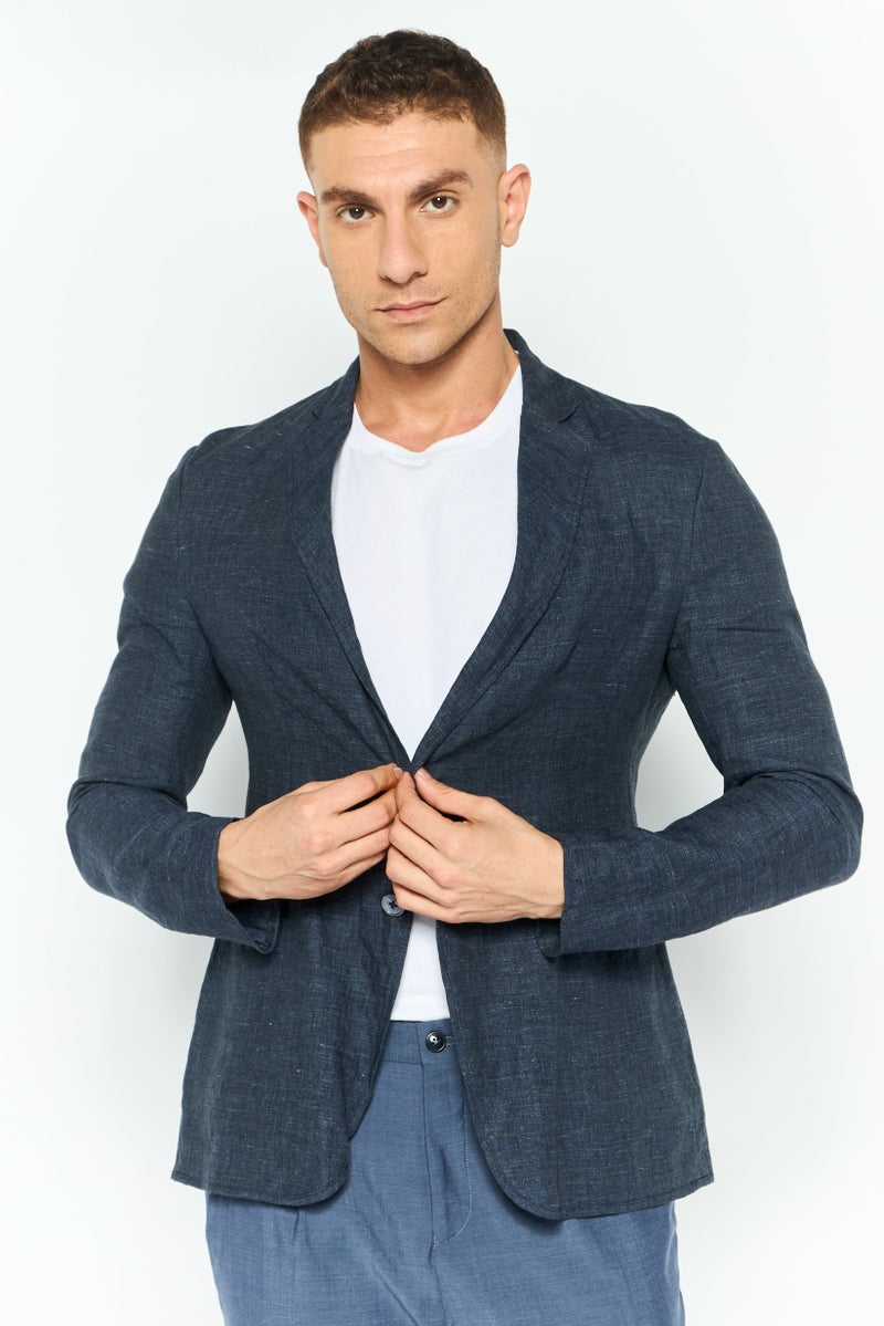 armani Emporio Armani Men Regular Fit Heather Formal Blazer, Dark Grey - Image 1